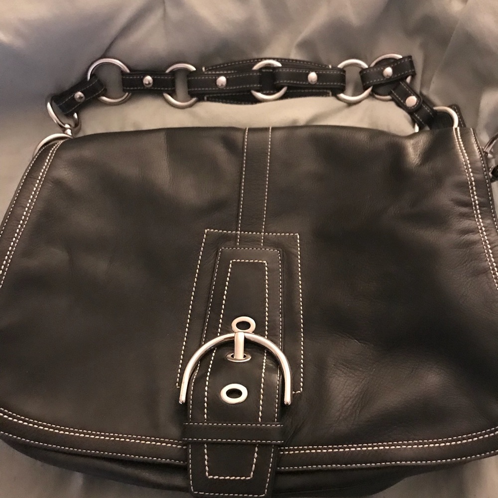 Large Coach black leather bag GUC